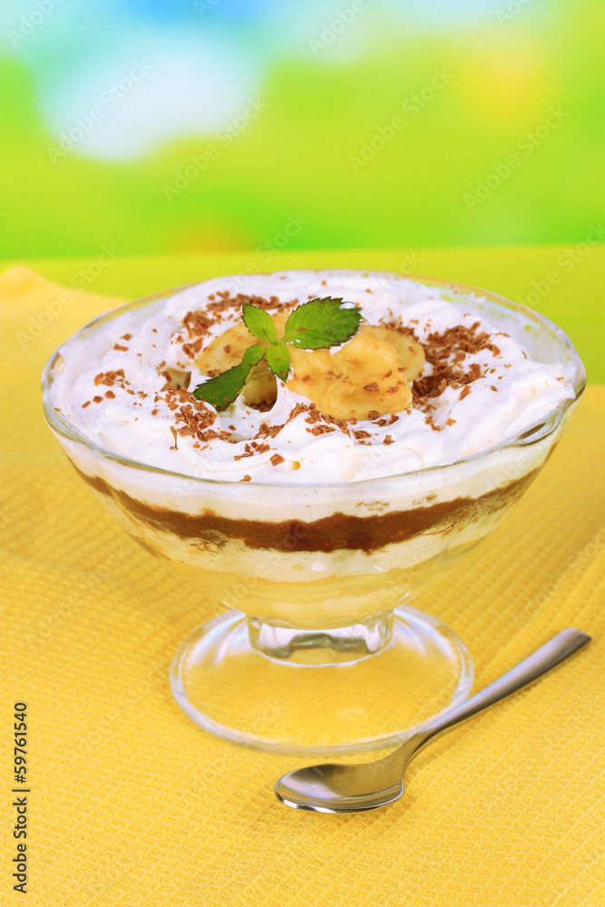 Delicious dessert with banana and caramel Delicious dessert with banana and caramel