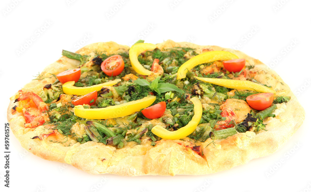 Tasty vegetarian pizza, isolated on white Tasty vegetarian pizza, isolated on white