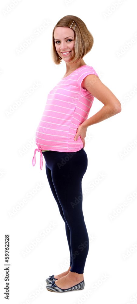 Beautiful young pregnant woman isolated on white Beautiful young pregnant woman isolated on white