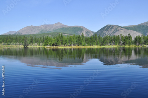 Scenery of the lake and reflections of the mountains