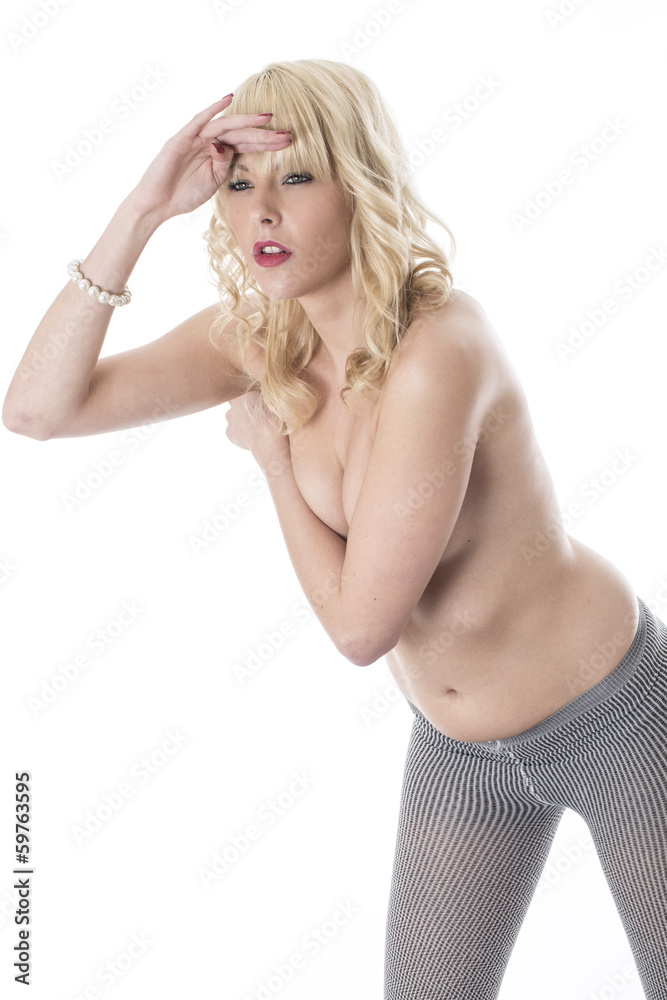 Sexy Topless Young Woman Posing in Tights Sexy Topless Young Woman Posing in Tights