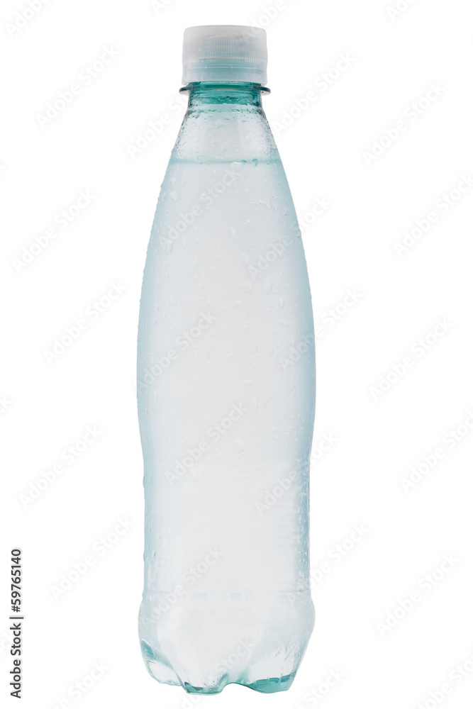 Fototapeta premium Misted plastic bottle of water with water drops on the surface