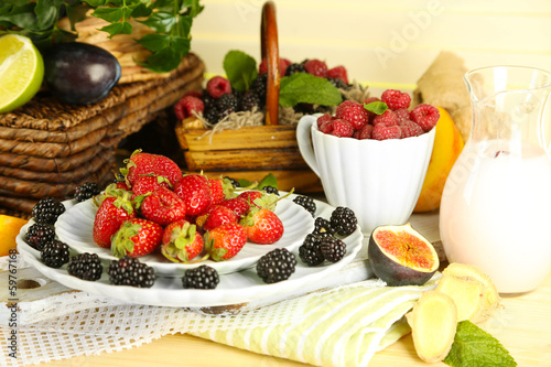 Assortment of juicy fruits and berries