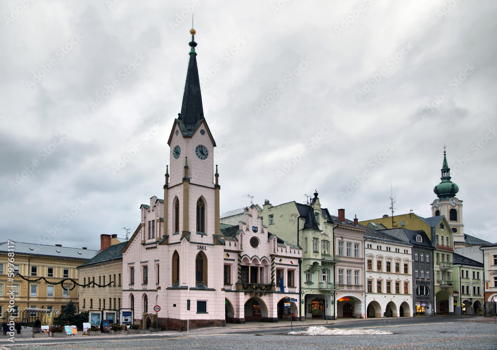 Historical buildins on Krakonosova square in Trutnov, Czech Repu