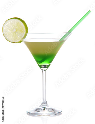 Glass of tasty cocktail isolated on white