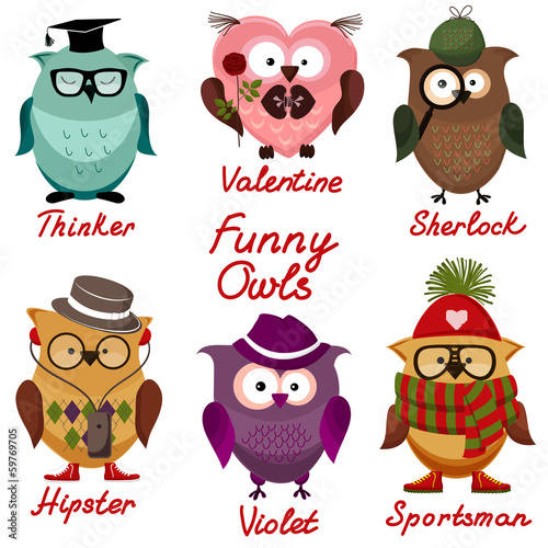 Wallpaper Mural funny owls. set for your design. Torontodigital.ca