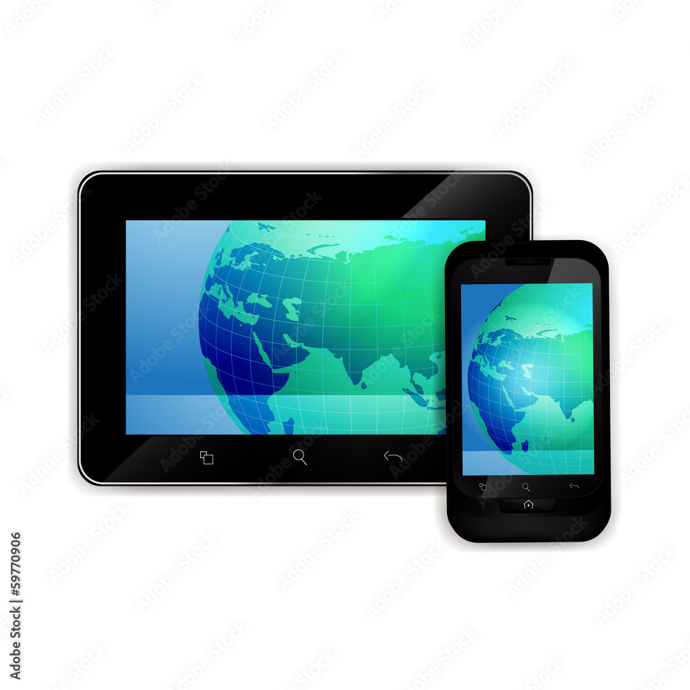 Mobile smart phone with world map Mobile smart phone with world map