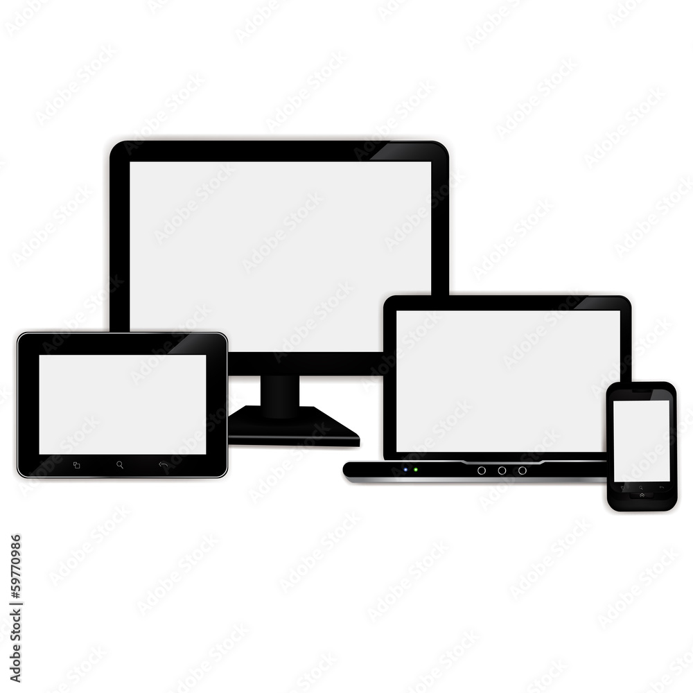 Realistic laptop, tablet computer, monitor and mobile phone Realistic laptop, tablet computer, monitor and mobile phone