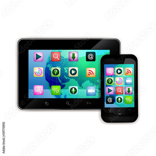 Tablet Computer & Mobile Phone with application icons