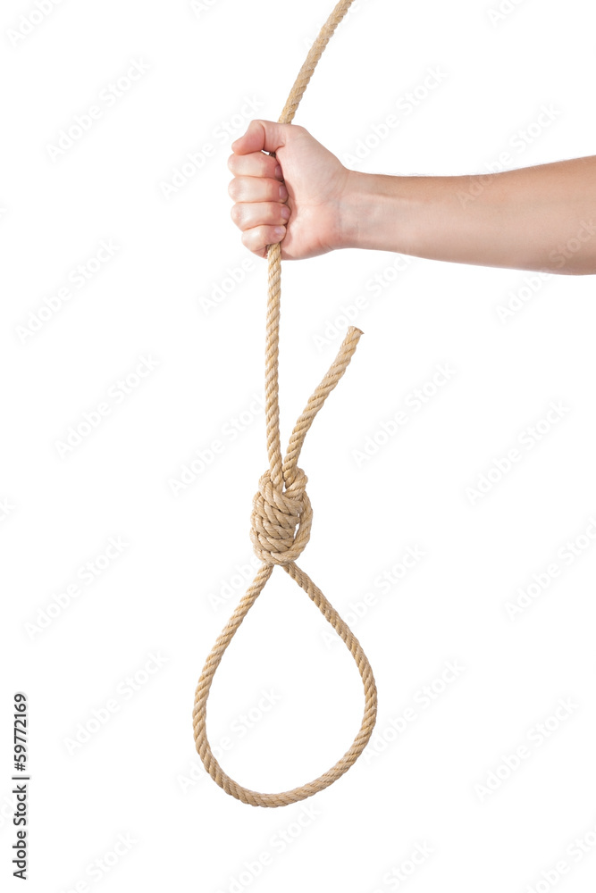 A loop of rope in the man's hand. For hanging. A loop of rope in the man's hand. For hanging.