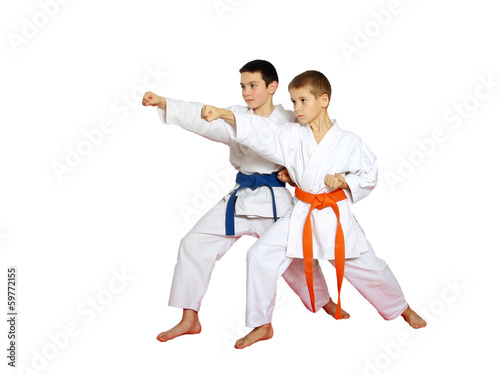 Athletes on a white background beat punch hand