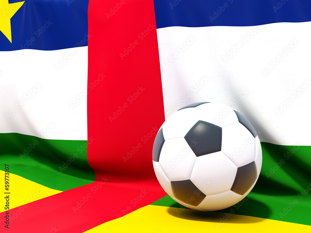 Flag of central african republic with football in front of it