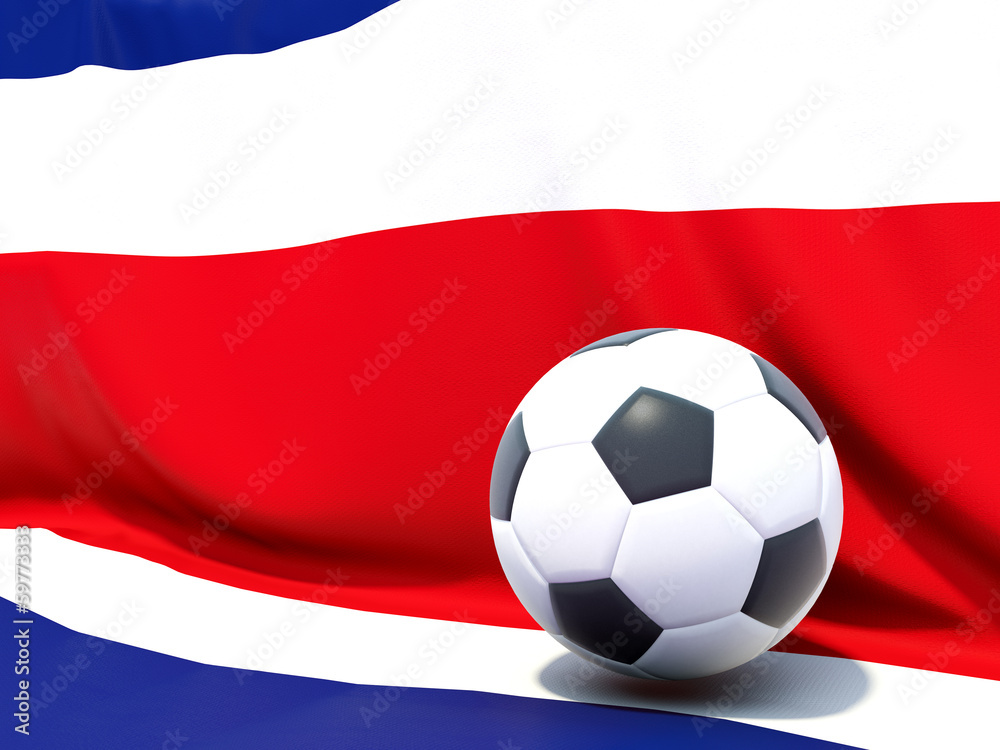 Flag of costa rica with football in front of it Flag of costa rica with football in front of it