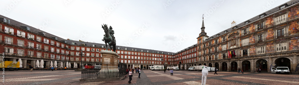 Panorama of picturesque Plaza Mayor in Madrid, Spain
