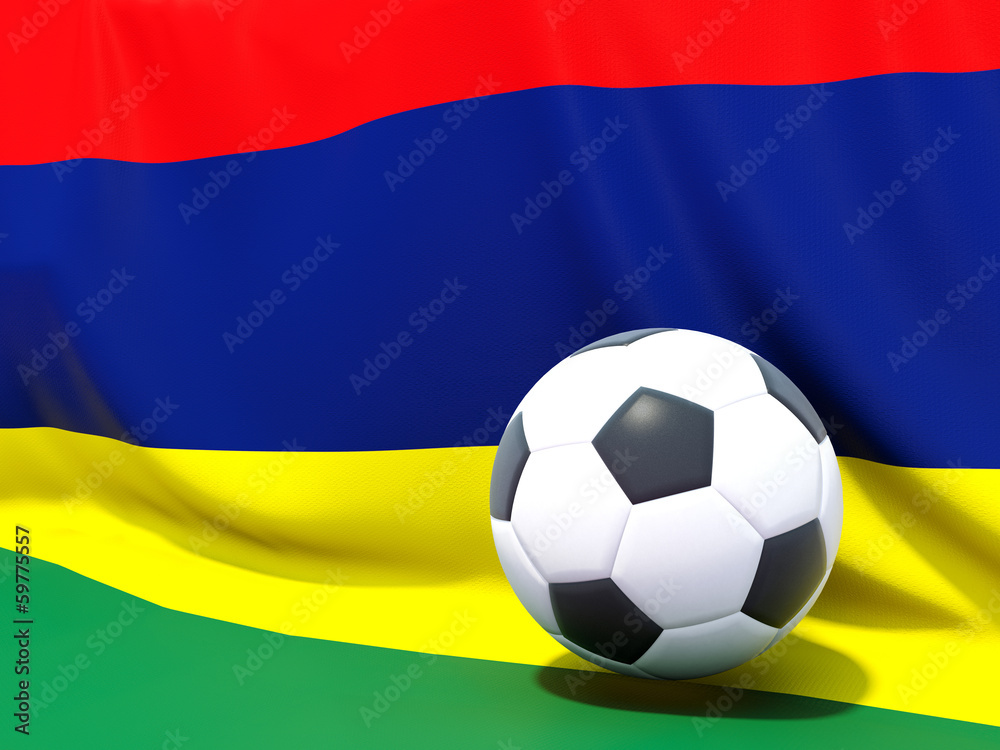 Fototapeta premium Flag of mauritius with football in front of it