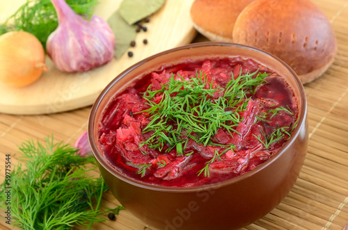 Red borscht with dill