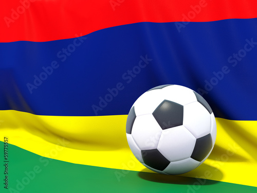 Flag of mauritius with football in front of it