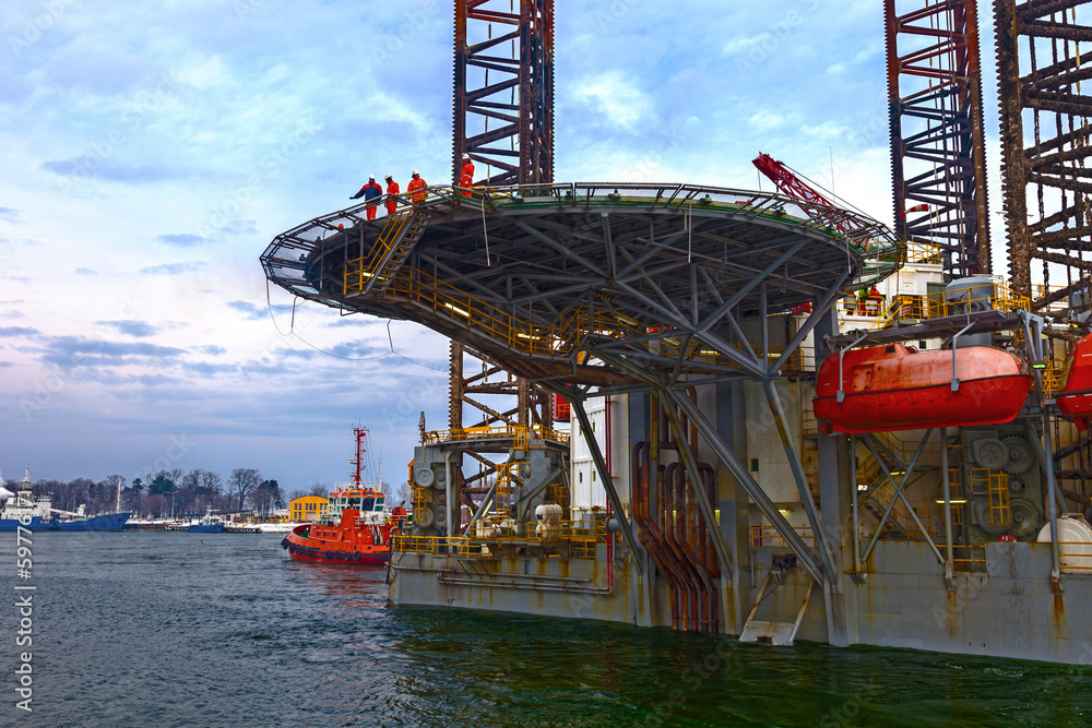 Helicopter landing pad on Oil Rig.