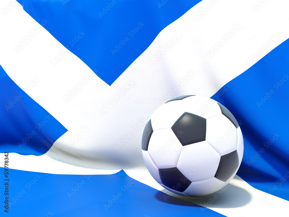 Naklejka premium Flag of scotland with football in front of it