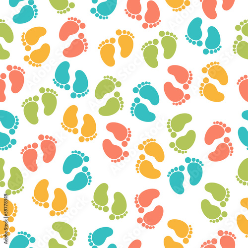 Fototapeta Naklejka Na Ścianę i Meble -  Seamless pattern with baby footprint