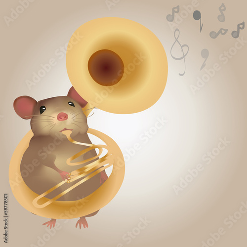 Illustration of a Mouse Playing on Tuba. Brass band