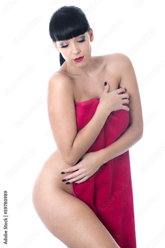 Fototapeta premium Young Woman Wearing a Red Bath Towel