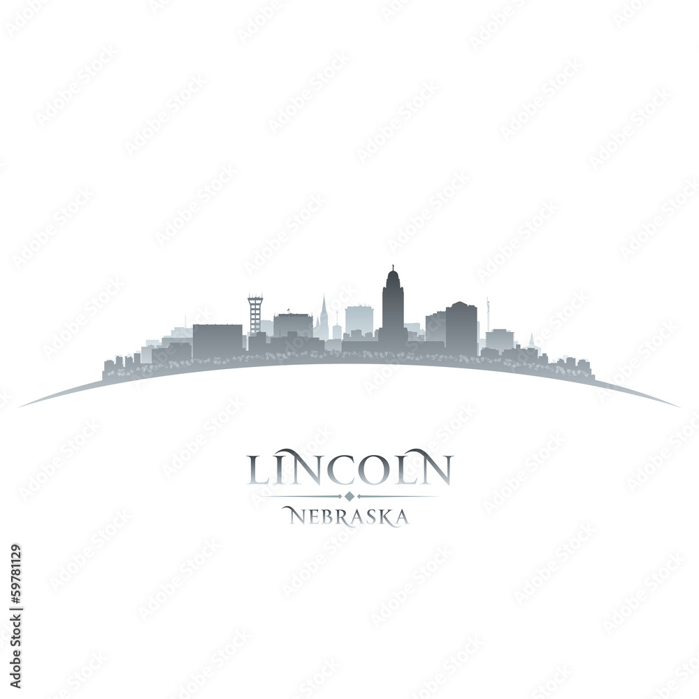 Lincoln Nebraska city silhouette white background
