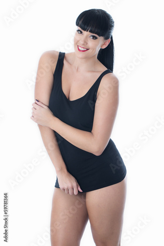 Young Woman Posing in a Black Vest Top