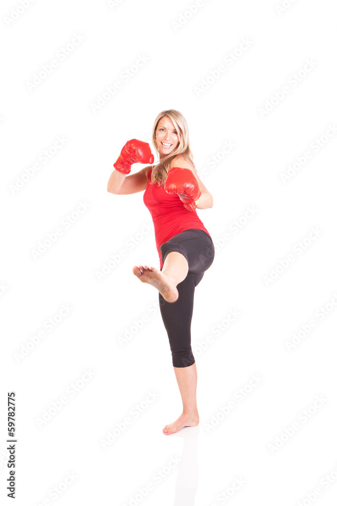 Portrait of pretty young woman doing exercise