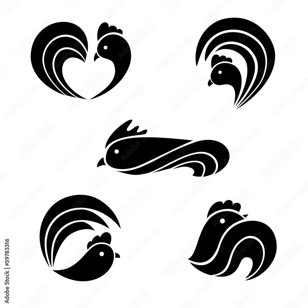 The black stylized cocks on a white background The black stylized cocks on a white background