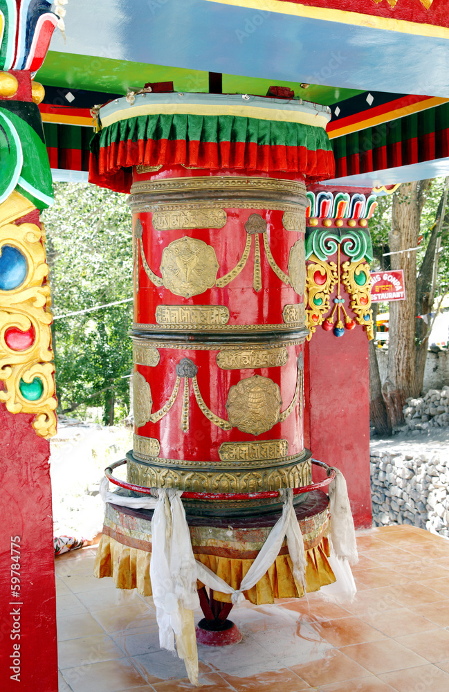 A big prayer wheel outside Hemis Monastery, Leh