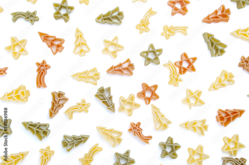 Fototapeta premium Colored uncooked pasta isolated on white background