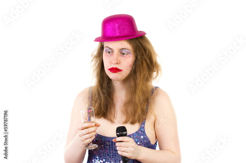 Drunken woman is afraid of singing something