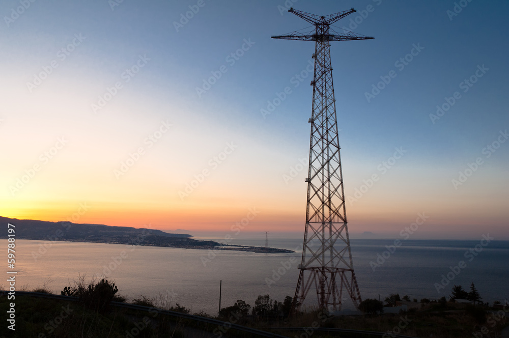 The Strait of Messina and the pylons.