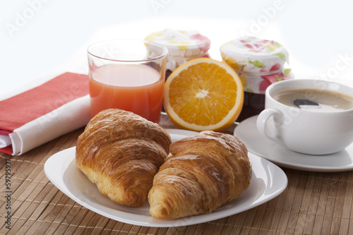 Delicious breakfast with croissants