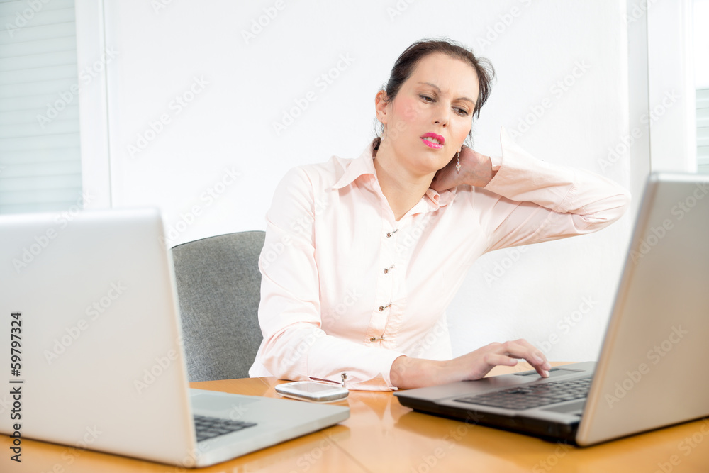 Young Attractive Businesswoman Suffer From Neck Pain Young Attractive Businesswoman Suffer From Neck Pain