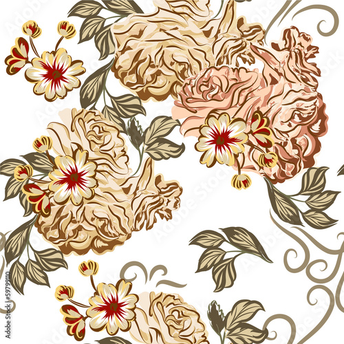 Beautiful seamless vector wallpaper pattern with roses in waterc