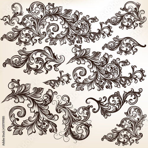 Collection of vector decorative floral swirls for design