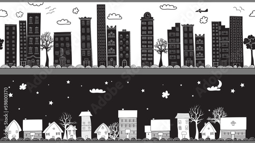 Whimsical Seamless Borders, Town and Country