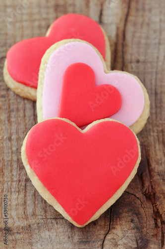 Heap of romantic heart shaped homemade Valentine cookies