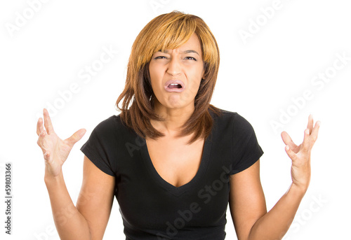 Foto angry, upset screaming business woman, boss white background