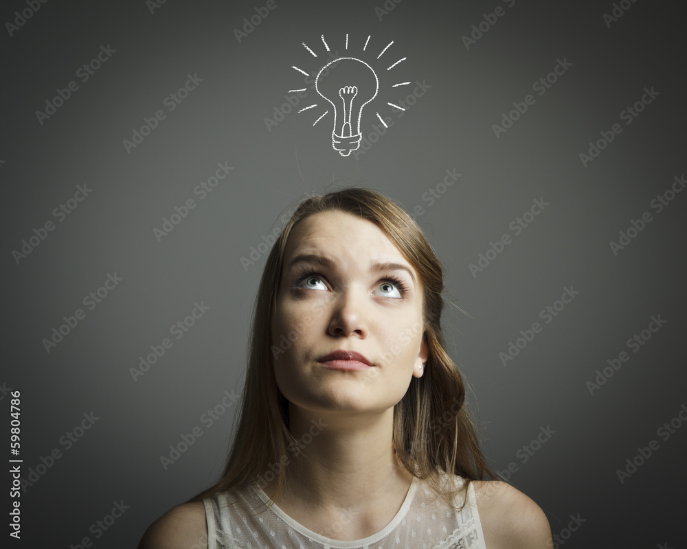 Girl in white and light bulb Girl in white and light bulb