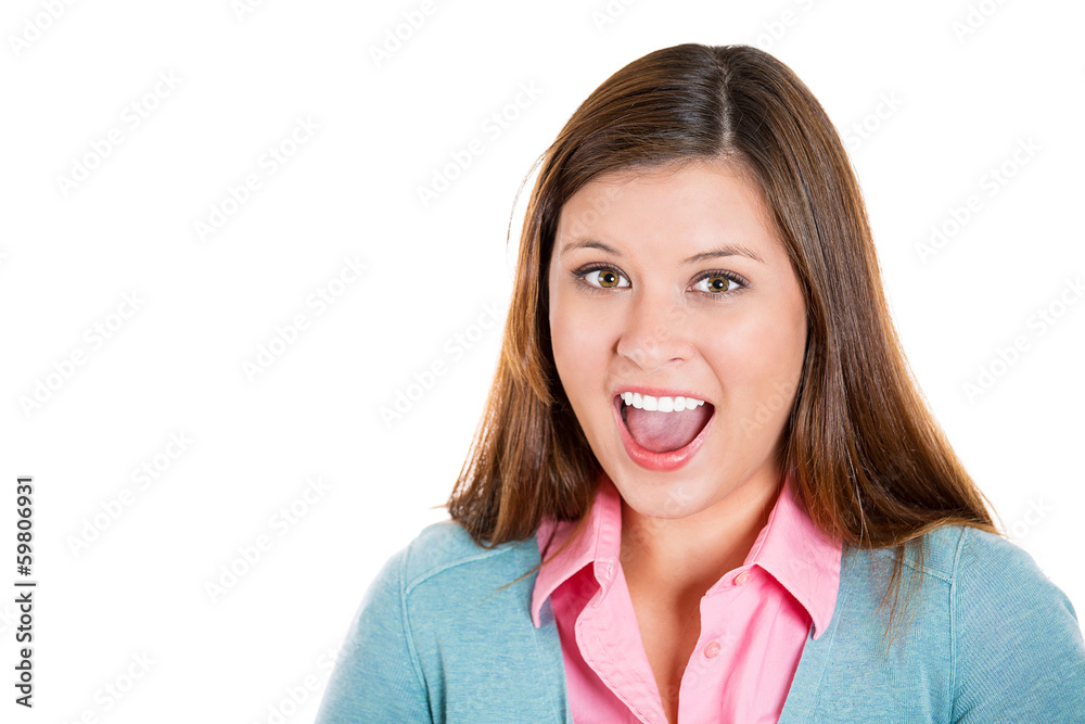 Headshot Astonished woman on white background Headshot Astonished woman on white background