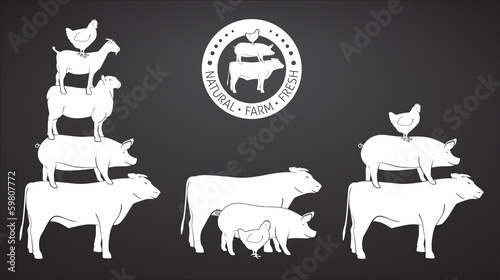 Animals Pyramide, natural, farm,  fresh on blackboard