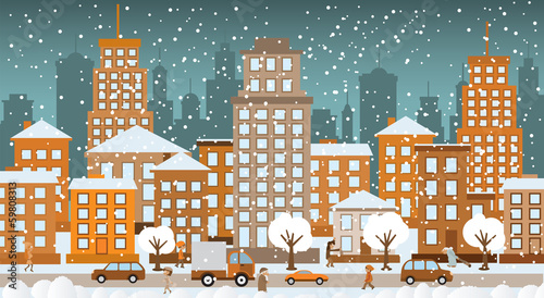 City in winter days