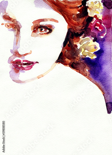 Fototapeta Naklejka Na Ścianę i Meble -  Beautiful woman. watercolor illustration
