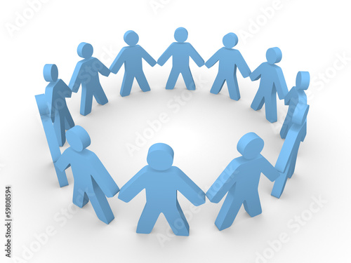 Blue 3d people standing in the circle