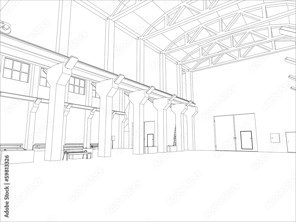 Factory environment. Wire-frame. Vector format