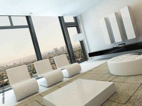 Luxury living room interior with huge windows © XtravaganT