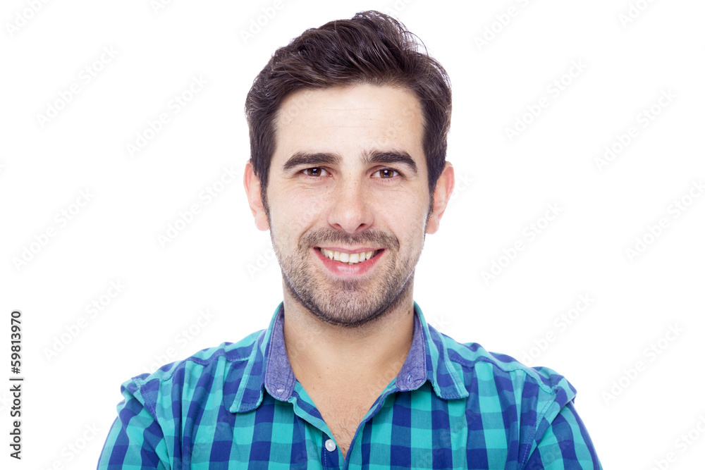 Close-up portrait of a handsome latin man smiling, isolated over Close-up portrait of a handsome latin man smiling, isolated over
